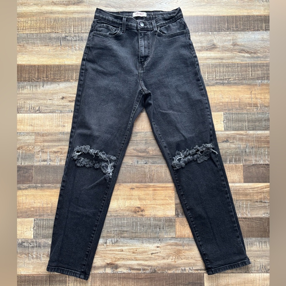 Vibrant Black Distressed Ankle Jeans
